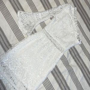 One shoulder white lace dress